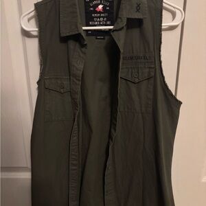 Glamour Kills Dark Green Sleeveless Button Down Shirt